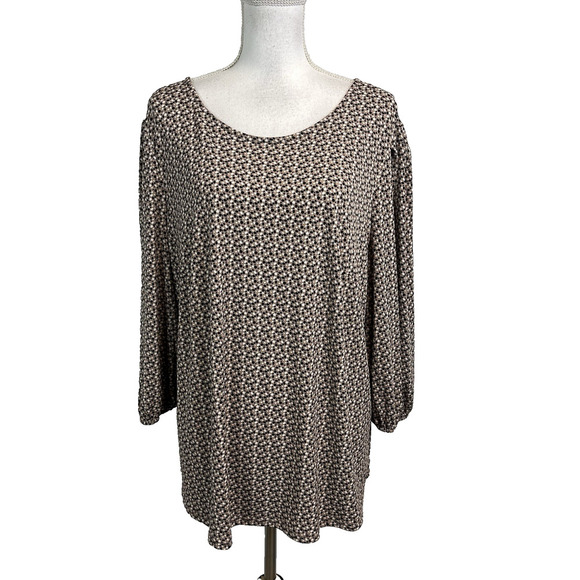 Adrianna Papell Blouse Top Plus size 1X Brown Black Dots Stretch Career Modest - Picture 1 of 7